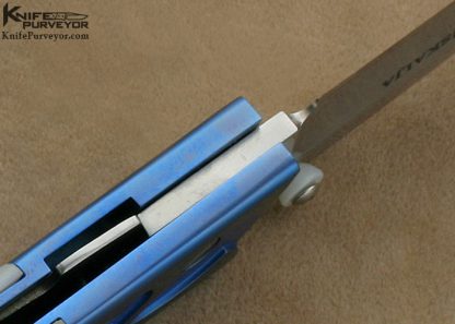 Skalja Knives Custom Knife Carved & Stippled Mother of Pearl Shell & Anodized Titanium Linerlock - Image 9