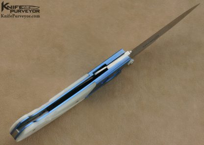 Skalja Knives Custom Knife Carved & Stippled Mother of Pearl Shell & Anodized Titanium Linerlock - Image 8