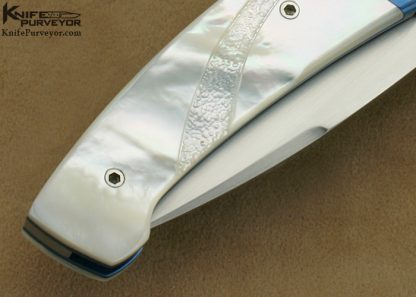 Skalja Knives Custom Knife Carved & Stippled Mother of Pearl Shell & Anodized Titanium Linerlock - Image 5