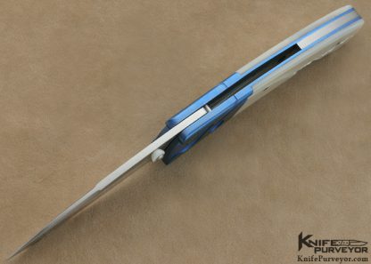 Skalja Knives Custom Knife Carved & Stippled Mother of Pearl Shell & Anodized Titanium Linerlock - Image 6