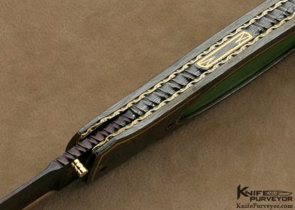John W. Smith Custom Knife Sole Authorship Damascus & Green Apple Jade Linerlock Dagger - Image 7