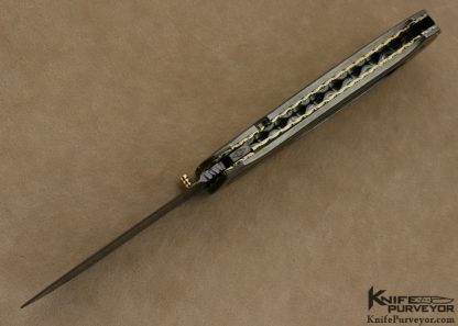John W. Smith Custom Knife Sole Authorship Damascus & Green Apple Jade Linerlock Dagger - Image 4