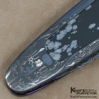 Rick Dunkerley Custom Knife Sole Authorship Damascus and Snow Flake Obsidian Linerlock - Image 4