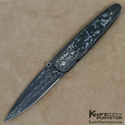 Rick Dunkerley Custom Knife Sole Authorship Damascus and Snow Flake Obsidian Linerlock