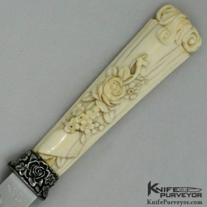 Jim Sornberger Custom Knife Art Dagger with Carved Sterling Silver Bolster and Carved Antique Ivory Parasol Handle - Image 2