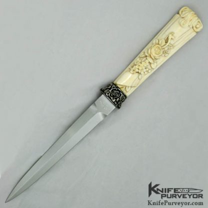 Jim Sornberger Custom Knife Art Dagger with Carved Sterling Silver Bolster and Carved Antique Ivory Parasol Handle