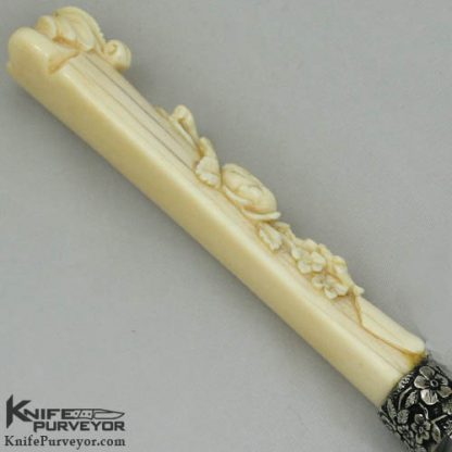 Jim Sornberger Custom Knife Art Dagger with Carved Sterling Silver Bolster and Carved Antique Ivory Parasol Handle - Image 3