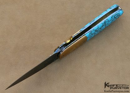 Theuns Prinsloo Custom Knife Blued Damascus, Mokume & Reconstituted Lapis Lazuli Liner Lock - Image 9
