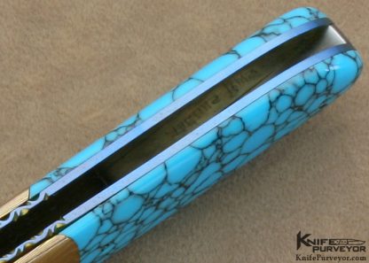 Theuns Prinsloo Custom Knife Blued Damascus, Mokume & Reconstituted Lapis Lazuli Liner Lock - Image 10