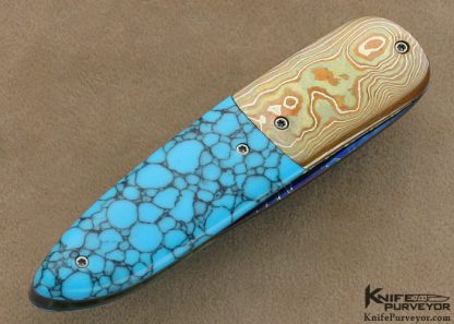 Theuns Prinsloo Custom Knife Blued Damascus, Mokume & Reconstituted Lapis Lazuli Liner Lock - Image 3