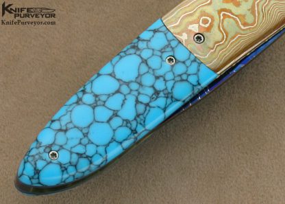 Theuns Prinsloo Custom Knife Blued Damascus, Mokume & Reconstituted Lapis Lazuli Liner Lock - Image 5