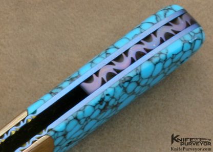 Theuns Prinsloo Custom Knife Blued Damascus, Mokume & Reconstituted Lapis Lazuli Liner Lock - Image 8