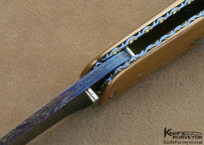 Theuns Prinsloo Custom Knife Blued Damascus, Mokume & Reconstituted Lapis Lazuli Liner Lock - Image 7
