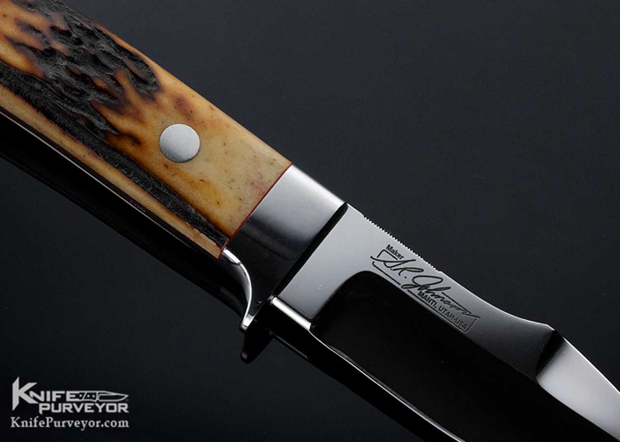 SR Johnson Custom Knife Amber Stag 001 Double Ground Double Signature Logo Upswept Skinner - Image 4