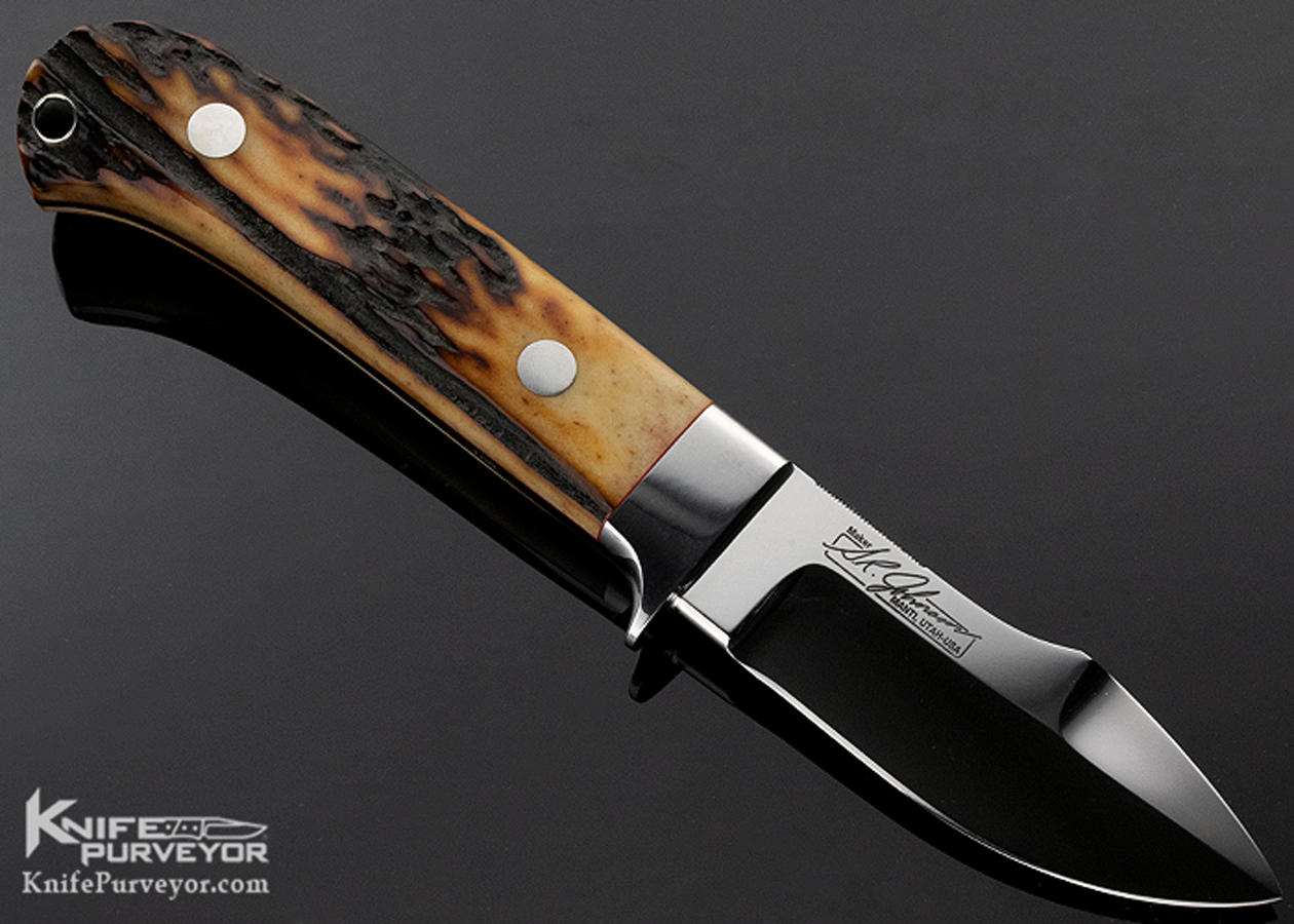 SR Johnson Custom Knife Amber Stag 001 Double Ground Double Signature Logo Upswept Skinner - Image 3