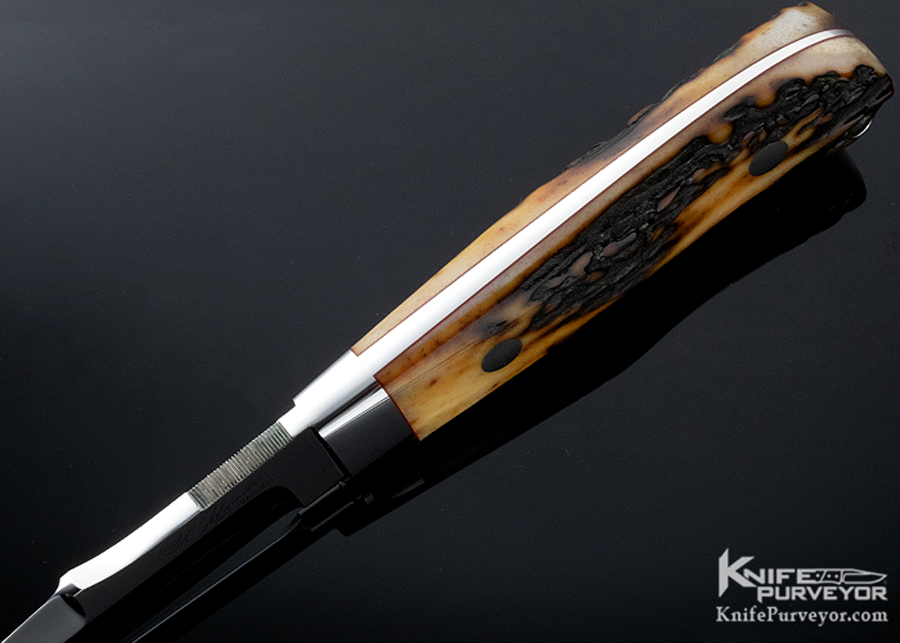 SR Johnson Custom Knife Amber Stag 001 Double Ground Double Signature Logo Upswept Skinner - Image 5