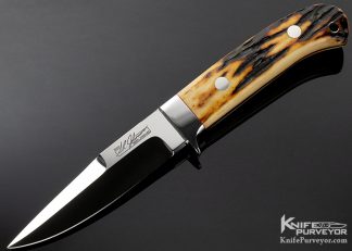 SR Johnson Custom Knife Double Signature Logo Amber Stag Chute Prototype 18340