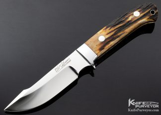 SR Johnson Custom Knife Amber Stag 001 Double Signature Logo Harpoon Skinner 18341
