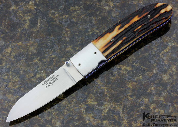 S.R. Johnson & Michael J. Smith Custom Knife Collaboration Amber Stag Linerlock Folder