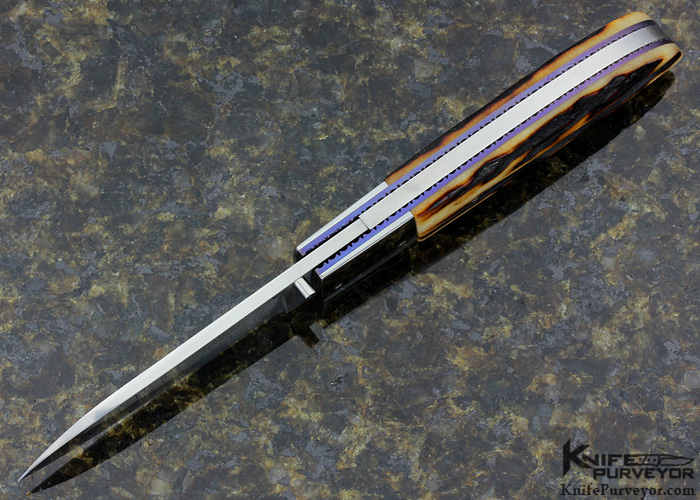 S.R. Johnson & Michael J. Smith Custom Knife Collaboration Amber Stag Linerlock Folder - Image 4