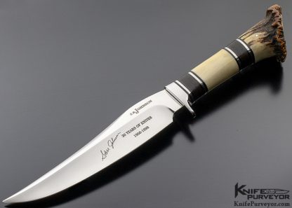 S. R. Johnson Custom Knife 30 Year Anniversary Stag Crown and Stacked Leather "One of a Kind"