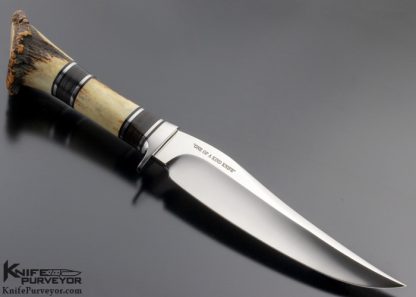 S. R. Johnson Custom Knife 30 Year Anniversary Stag Crown and Stacked Leather "One of a Kind" - Image 3