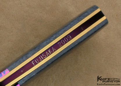 Stan Fujisaka Custom Knife Damascus, Anodized Titanium & Giraffe Bone Linerlock - Image 6