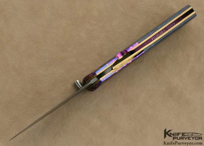 Stan Fujisaka Custom Knife Damascus, Anodized Titanium & Giraffe Bone Linerlock - Image 5