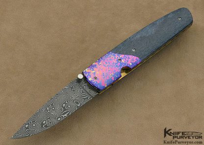 Stan Fujisaka Custom Knife Damascus, Anodized Titanium & Giraffe Bone Linerlock