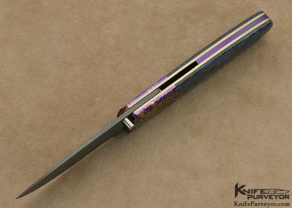 Stan Fujisaka Custom Knife Damascus, Anodized Titanium & Giraffe Bone Linerlock - Image 4