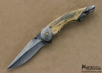 Stan Wilson Custom Knives Blued Damascus Large "Advisor" Linerlock