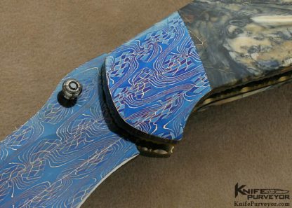 Stan Wilson Custom Knife Blued Damascus & Mammoth Tooth Covert D/A Linerlock - Image 2
