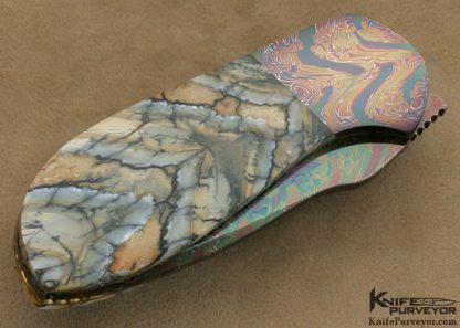 Stan Wilson Custom Knife "Toad" Blued Robert Eggerling Damascus & Mammoth Tooth Covert D/A Linerlock - Image 3