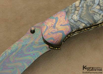 Stan Wilson Custom Knife "Toad" Blued Robert Eggerling Damascus & Mammoth Tooth Covert D/A Linerlock - Image 2