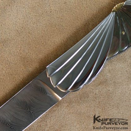 Ken Steigerwalt Custom Knife Fluted Black Lip Pearl and Carved Steel "Icarus Lockback" - Image 2