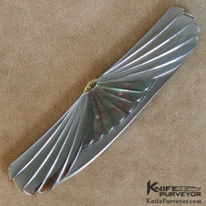 Ken Steigerwalt Custom Knife Fluted Black Lip Pearl and Carved Steel "Icarus Lockback" - Image 3