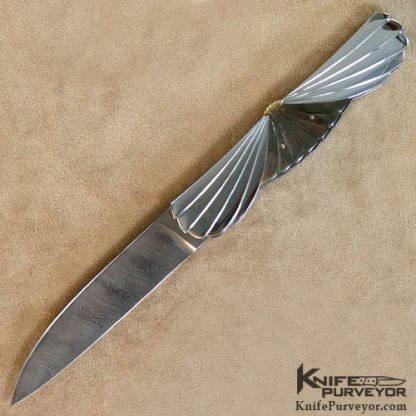 Ken Steigerwalt Custom Knife Fluted Black Lip Pearl and Carved Steel "Icarus Lockback"