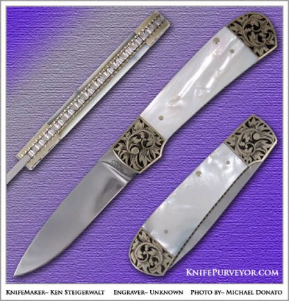 Ken Steigerwalt's Custom Knife: Engraved Mother of Pearl Auto