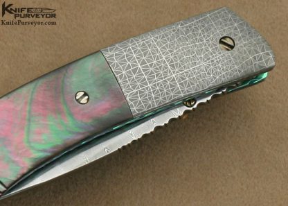 Stephen Olszewski Custom Knife Black Lip Tahitian Pearl Shell & Robert Eggerling Damascus Linerlock - Image 4