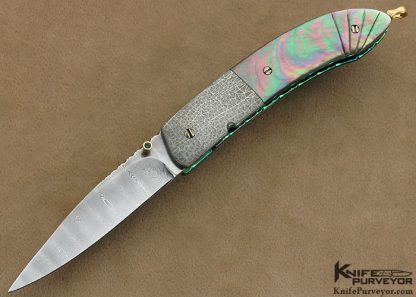 Stephen Olszewski Custom Knife Black Lip Tahitian Pearl Shell & Robert Eggerling Damascus Linerlock