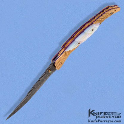Stephen Olszewski Custom Knife Mother of Pearl and Jerry Rados Damascus 14Kt Gold Eagle Linerlock - Image 3