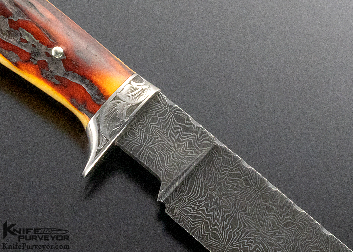 Steve Dunn Custom Knife Sole Authorship Engraved & Damascus with Stag