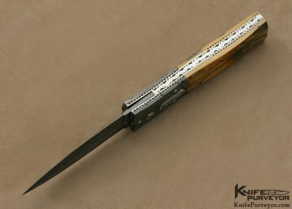 Steve Hill Custom Knife Damascus Trapdoor Release Linerlock Dagger - Image 5