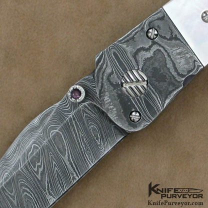 Steve Hill Custom Knife "Relative Space" Mother of Pearl & Damascus Linerlock - Image 2