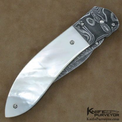 Steve Hill Custom Knife "Relative Space" Mother of Pearl & Damascus Linerlock - Image 3