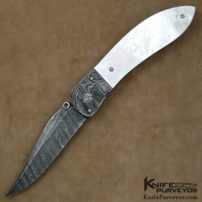 Steve Hill Custom Knife "Relative Space" Mother of Pearl & Damascus Linerlock