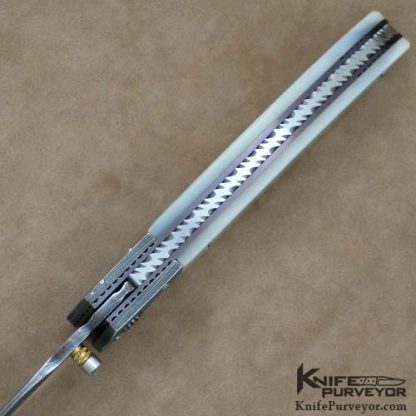 Steve Hill Custom Knife "Relative Space" Mother of Pearl & Damascus Linerlock - Image 4