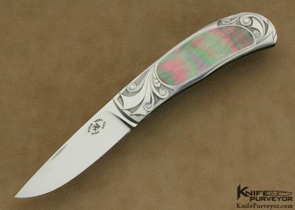 Steve Hoel Custom Knife Black Lip Tahitian Pearl Shell Interframe Lockback Engraved by Amayak Stepanyan