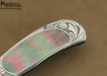 Steve Hoel Custom Knife Black Lip Tahitian Pearl Shell Interframe Lockback Engraved by Amayak Stepanyan - Image 3