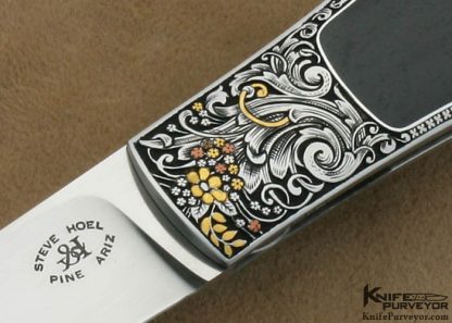 Steve Hoel Custom Knife C.J. Cai Engraved Black Edwards Jade Coke Bottle Lockback - Image 2